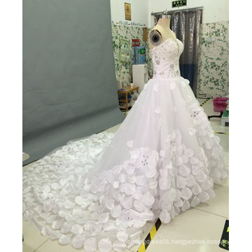 Princess Strapless Wedding Dresses with Crystal Rhinestone Flower